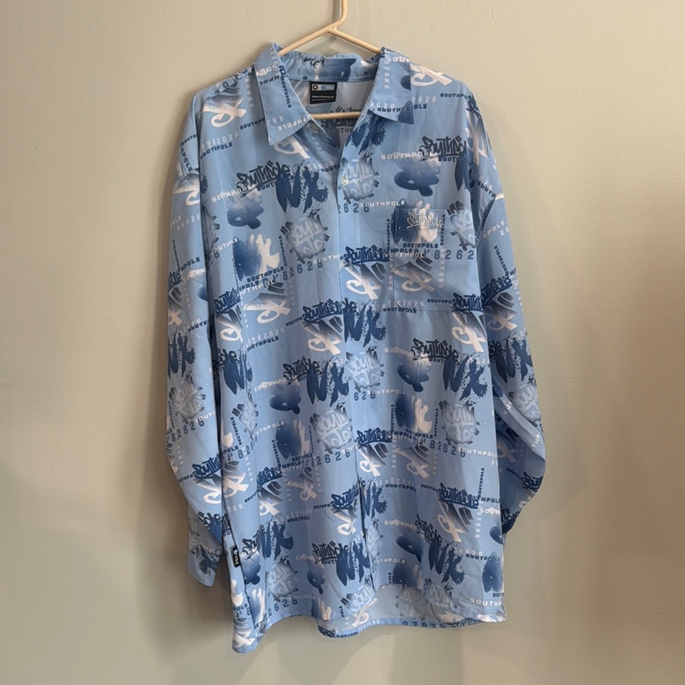 Vintage‎ South Pole Light Blue button up Graphic Shirt